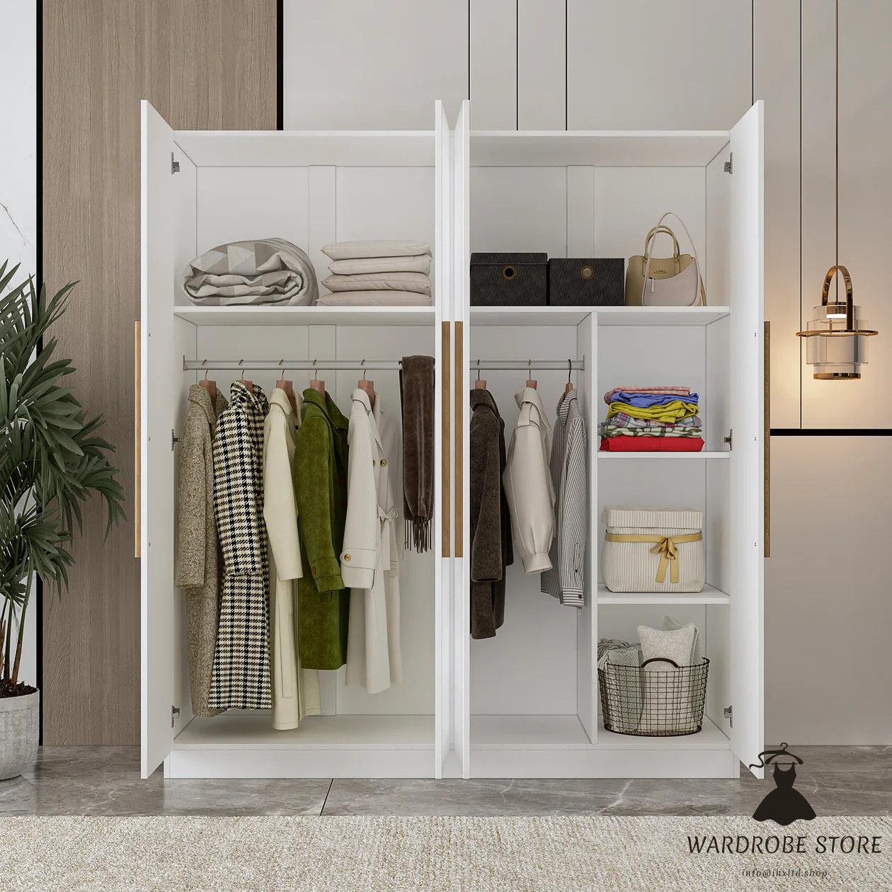 Manufactured Wood Armoire Storage Cabinet Large Wardrobe Family Closet Hanging Rods