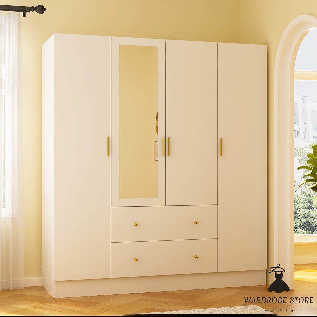Wardrobe Multifunctional Large Storage Cabinet Armoire with Mirror