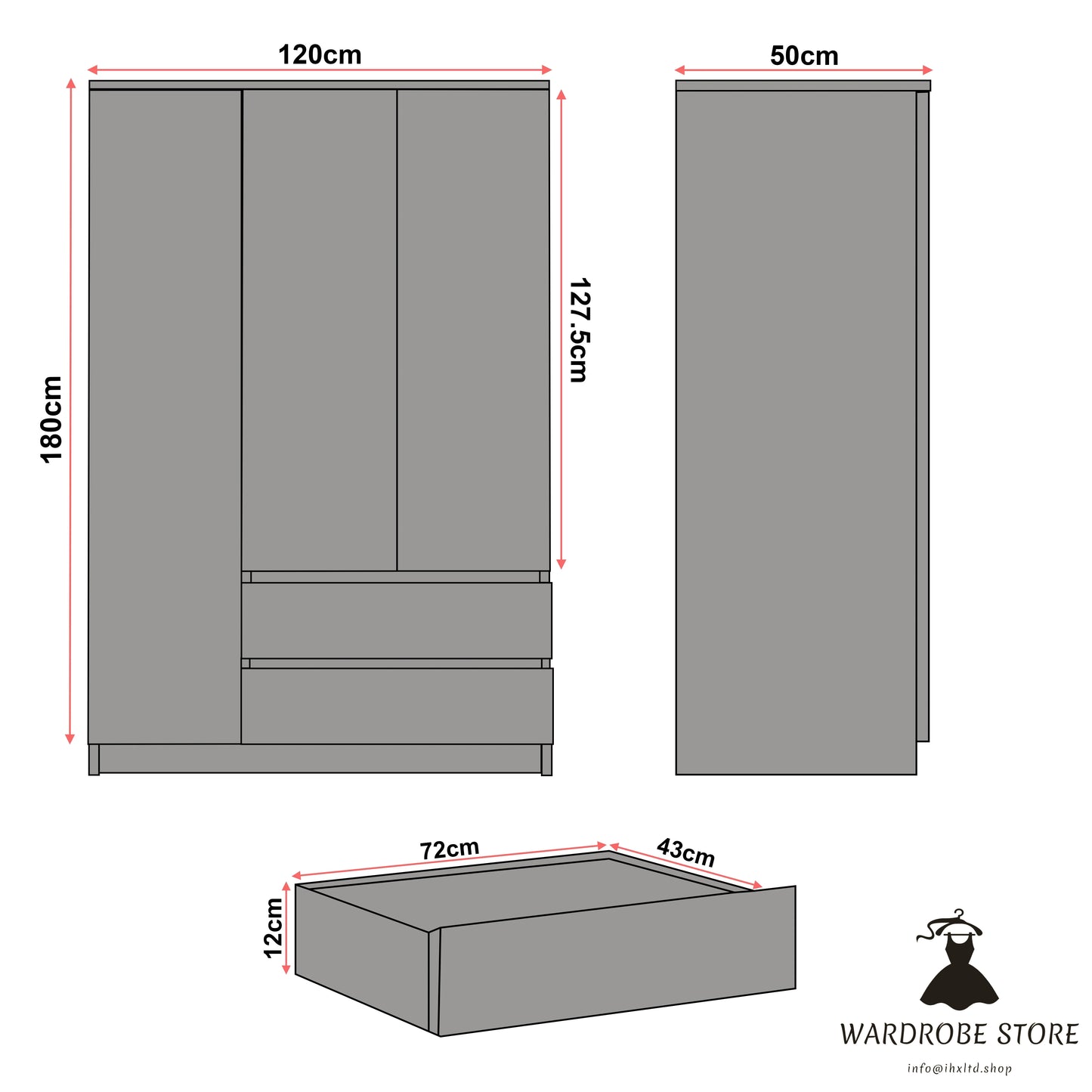 High Gloss Door Wardrobe With Drawers And Shelves
