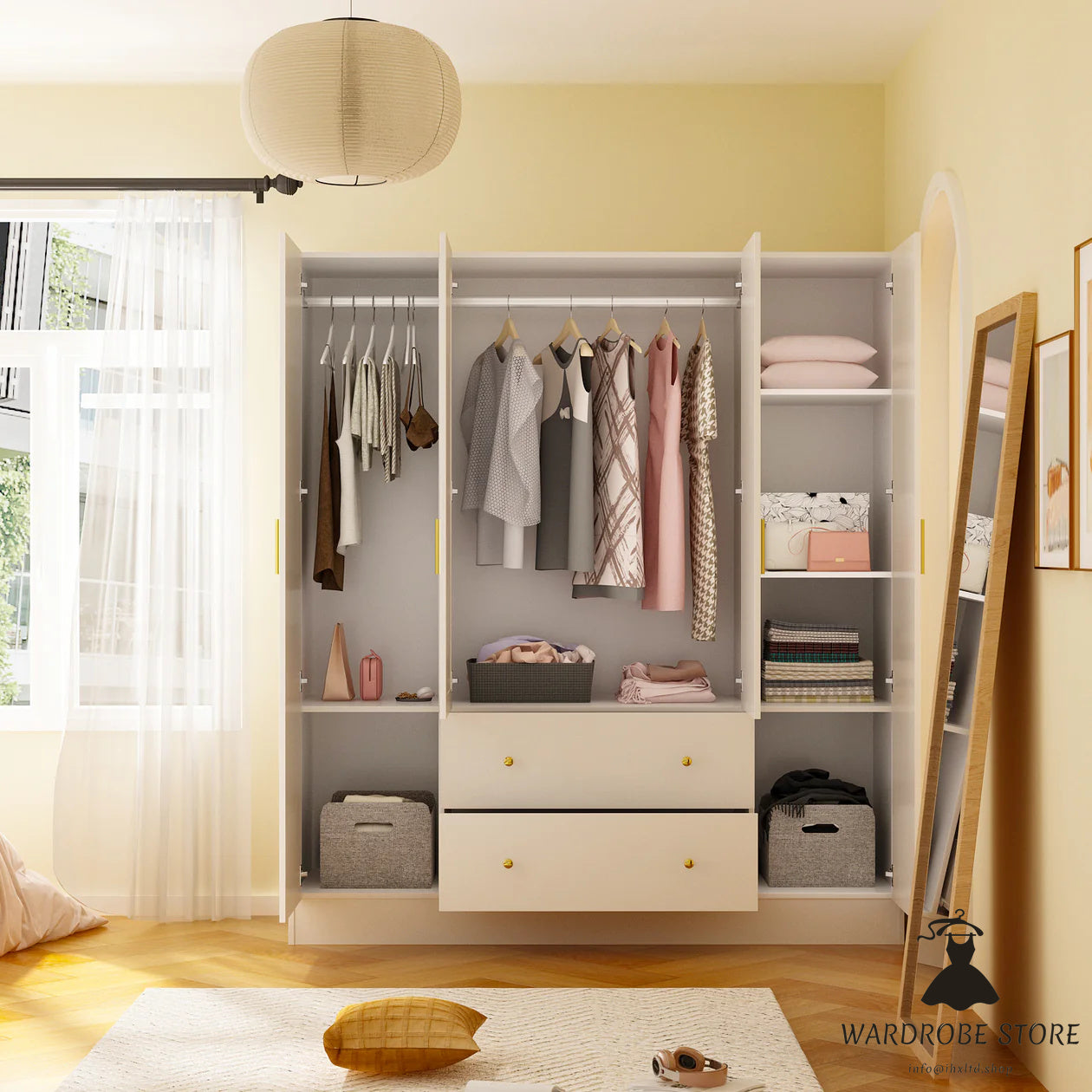 Wardrobe Multifunctional Large Storage Cabinet Armoire with Mirror