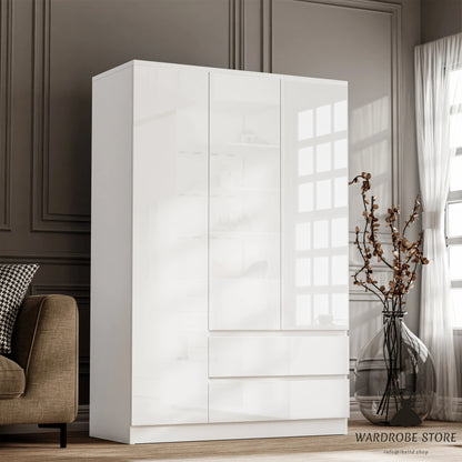 High Gloss Door Wardrobe With Drawers And Shelves