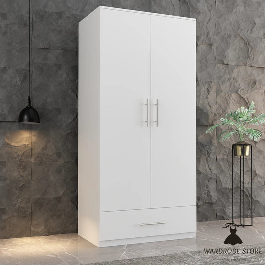 2-Door Wardrobe Cabinet with 1 Drawer Armoire for Bedroom Storage