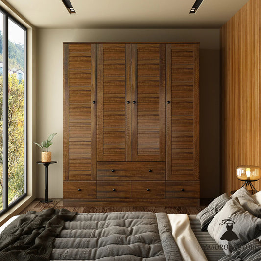 Large Wardrobe Closet Armoire Bedroom Storage Cabinet 4 Doors 5 Drawers