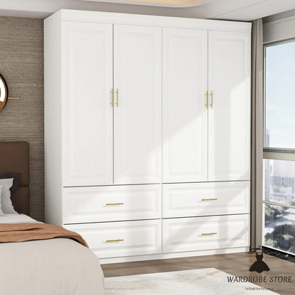 Family Cabinet Wardrobe Bedroom Armoire Home Closet 4 Doors and Drawers