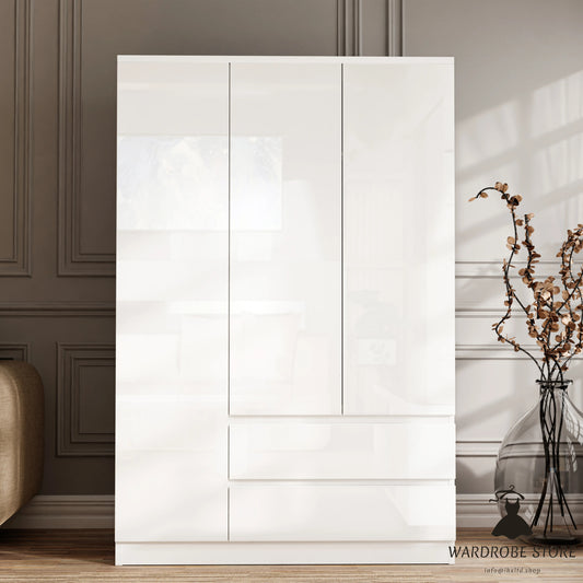 High Gloss Door Wardrobe With Drawers And Shelves