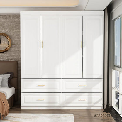 Family Cabinet Wardrobe Bedroom Armoire Home Closet 4 Doors and Drawers