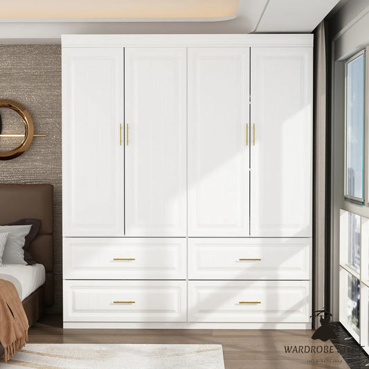 Family Cabinet Wardrobe Bedroom Armoire Home Closet 4 Doors and Drawers