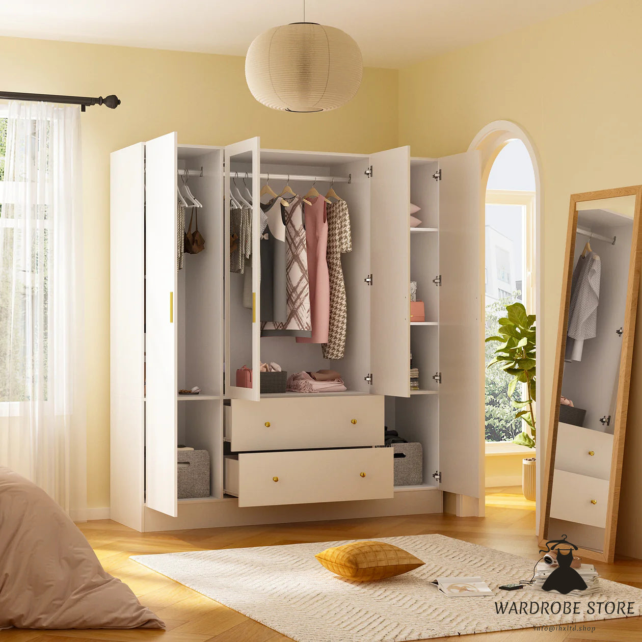 Wardrobe Multifunctional Large Storage Cabinet Armoire with Mirror
