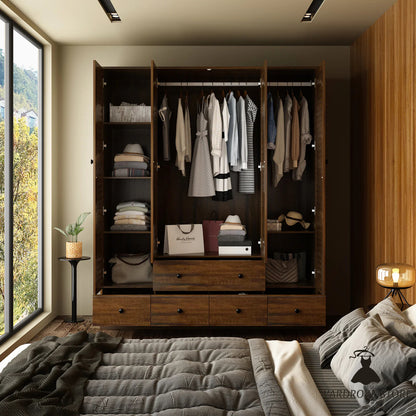 Large Wardrobe Closet Armoire Bedroom Storage Cabinet 4 Doors 5 Drawers