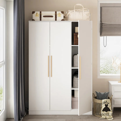 Armoire with Solid Wood Handle 3-Door Large Cabinet for Bedroom