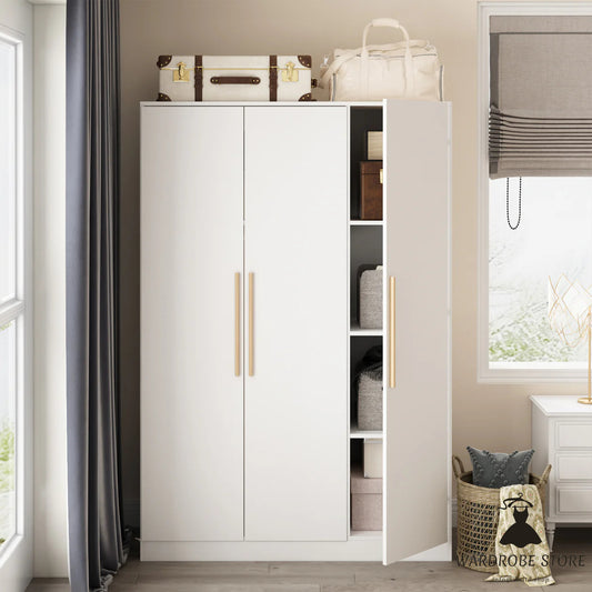 Armoire with Solid Wood Handle 3-Door Large Cabinet for Bedroom