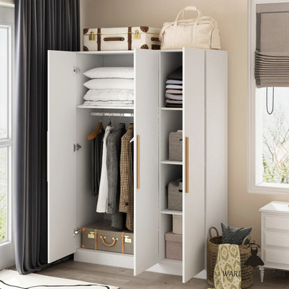 Armoire with Solid Wood Handle 3-Door Large Cabinet for Bedroom