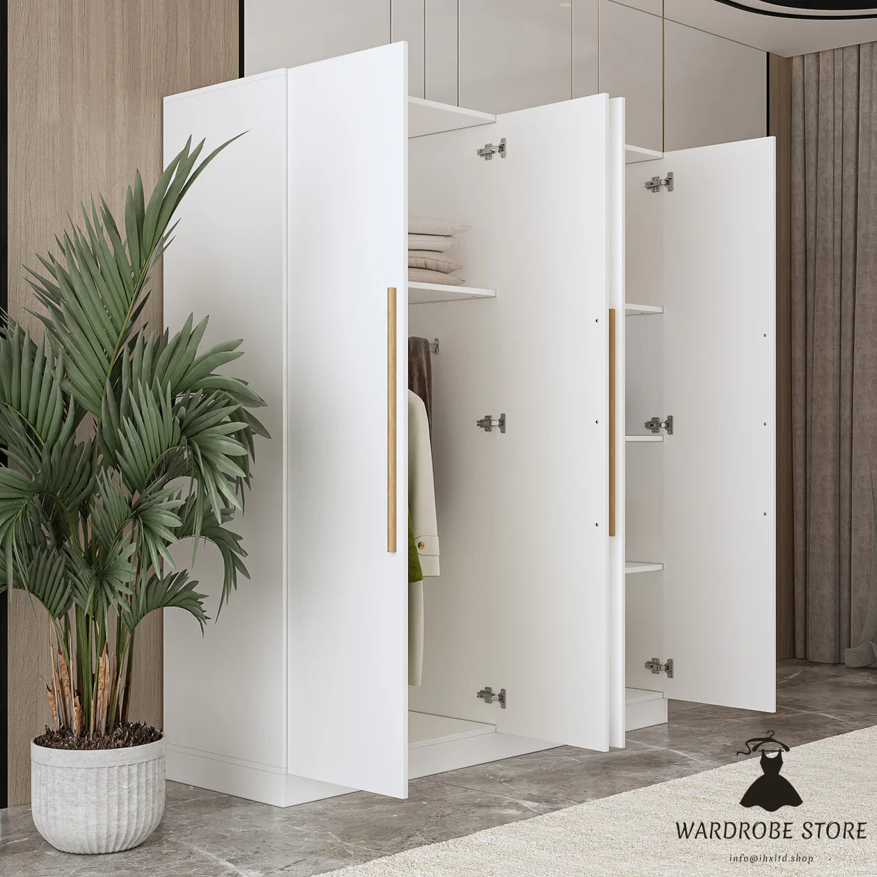 Manufactured Wood Armoire Storage Cabinet Large Wardrobe Family Closet Hanging Rods