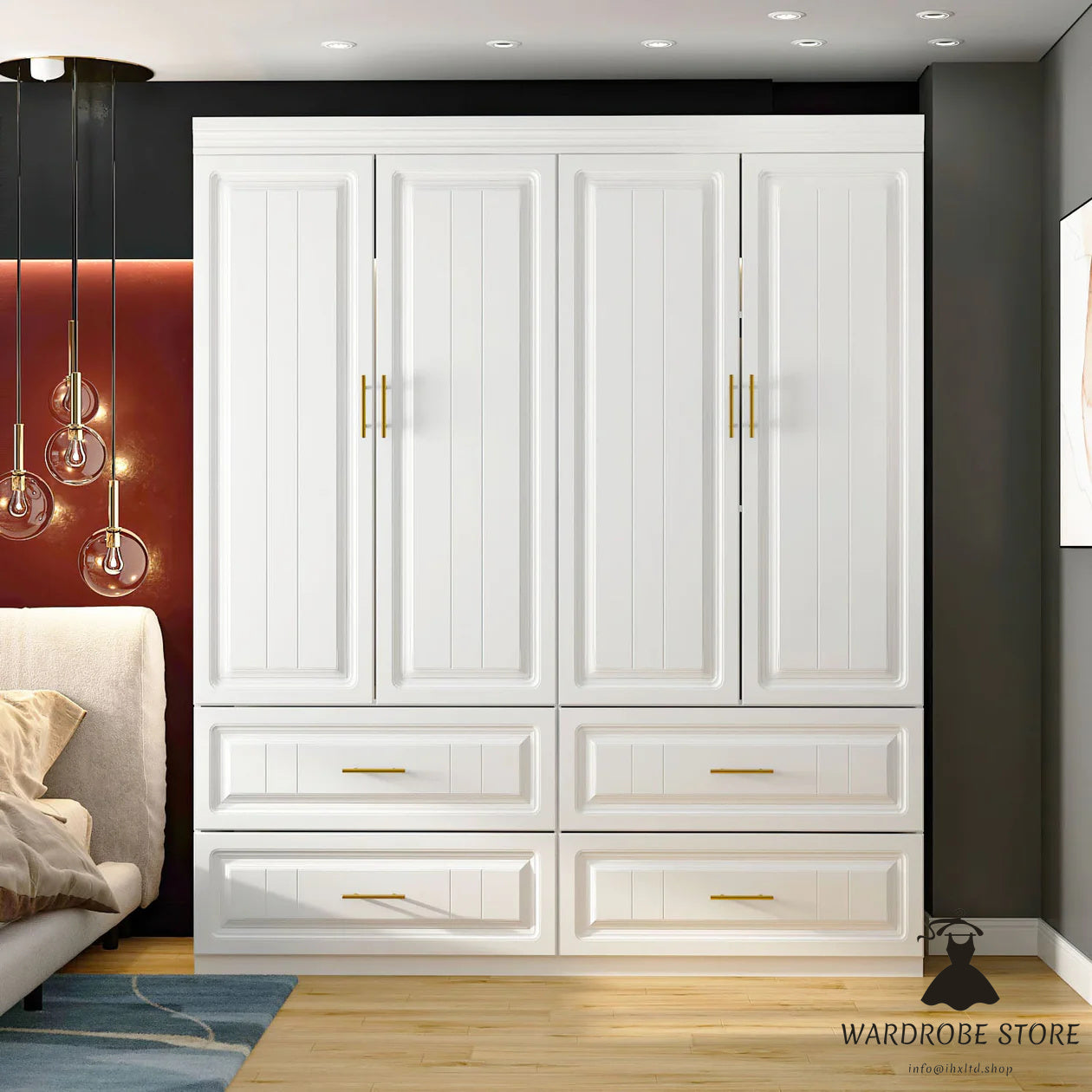 Family Cabinet Wardrobe Bedroom Armoire Home Closet 4 Doors and Drawers