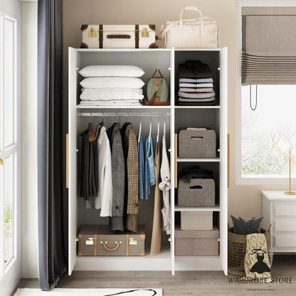 Armoire with Solid Wood Handle 3-Door Large Cabinet for Bedroom