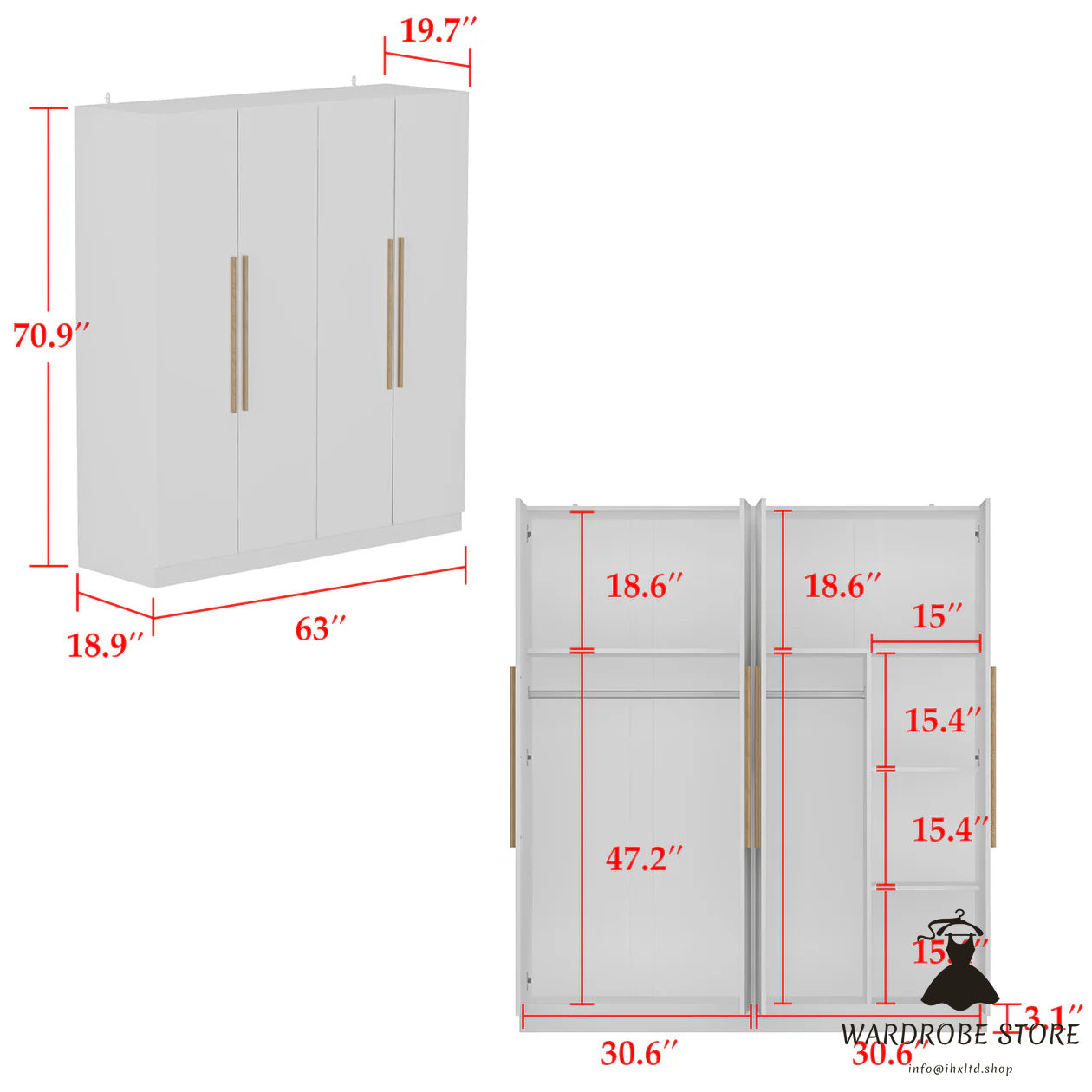 Manufactured Wood Armoire Storage Cabinet Large Wardrobe Family Closet Hanging Rods