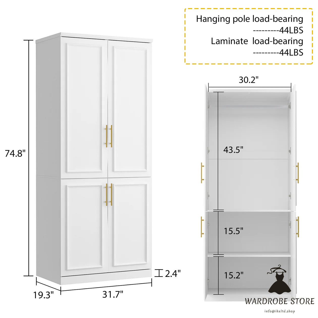 Large Modular Wardrobe with Glass Doors and Drawers