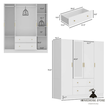 Wardrobe Multifunctional Large Storage Cabinet Armoire with Mirror