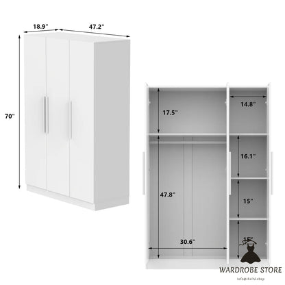 Armoire with Solid Wood Handle 3-Door Large Cabinet for Bedroom
