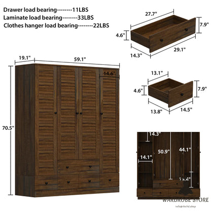 Large Wardrobe Closet Armoire Bedroom Storage Cabinet 4 Doors 5 Drawers